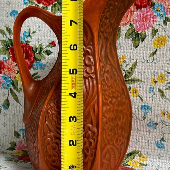 Vintage McCoy Red Black Floral Pitcher Ceramic Pottery Beverage Carafe Vase BCC - Picture 7 of 7